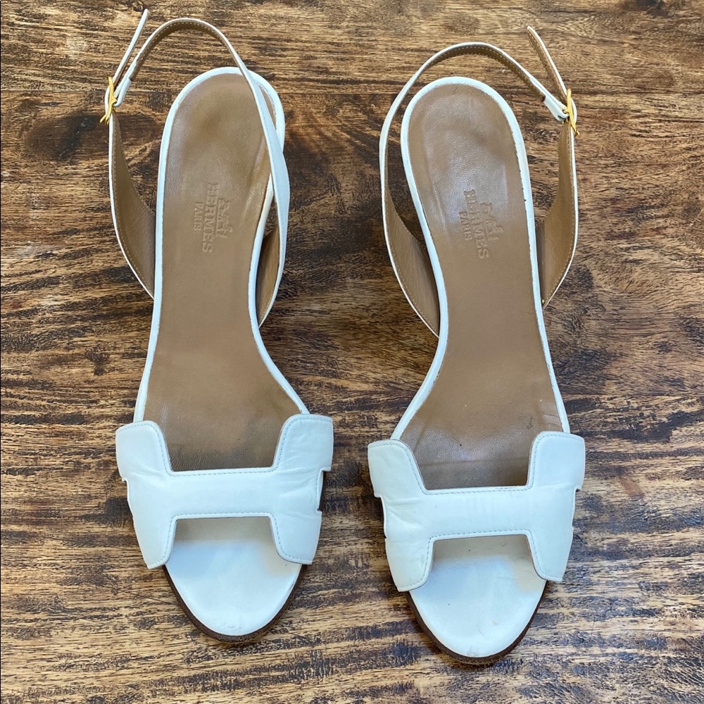 Hermès white leather Slingbacks/sandals, size 37.5
